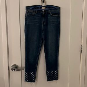 L’AGENCE Jeans Studded Frayed Raw Hem Straight Jeans